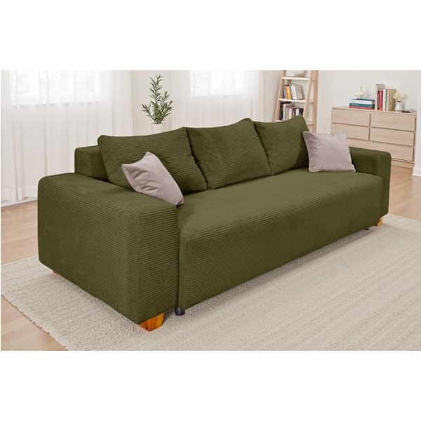 COLLECTION AB Schlafsofa Yves, B: 243 cm, Liegefl. 142x194 cm, Schlaffunktion, Bettkasten & 2 Zierkissen, Federkern