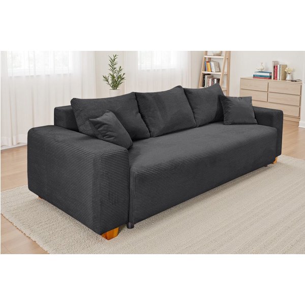 COLLECTION AB Schlafsofa Yves, B: 243 cm, Liegefl. 142x194 cm, Schlaffunktion, Bettkasten & 2 Zierkissen, Federkern