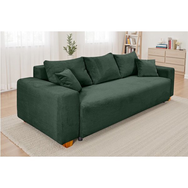 COLLECTION AB Schlafsofa Yves, B: 243 cm, Liegefl. 142x194 cm, Schlaffunktion, Bettkasten & 2 Zierkissen, Federkern
