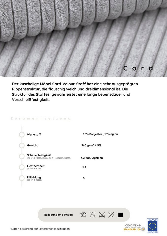 COLLECTION AB Schlafsofa Yves, B: 243 cm, Liegefl. 142x194 cm, Schlaffunktion, Bettkasten & 2 Zierkissen, Federkern – Bild 5 von 5
