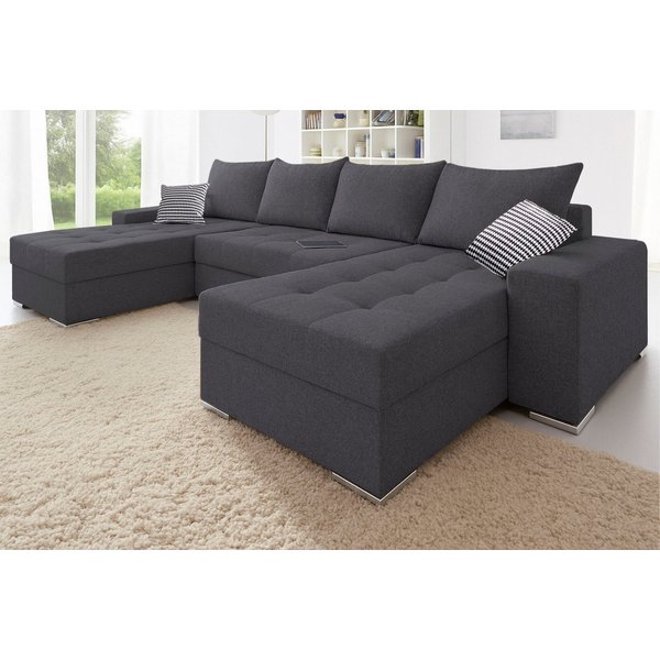 COLLECTION AB Wohnlandschaft Josy XL U-Form, Breite: 313 cm, Liegefl. 137x266 cm, Schlaffunktion, Bettkasten & 2 Zierkissen, Federkern