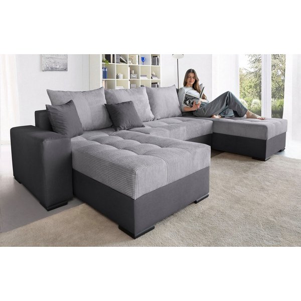 COLLECTION AB Wohnlandschaft Josy XL U-Form, B: 313 cm in Cord, Cord-Mix, Schlaffunktion, Bettkasten & 2 Zierkissen, Federkern