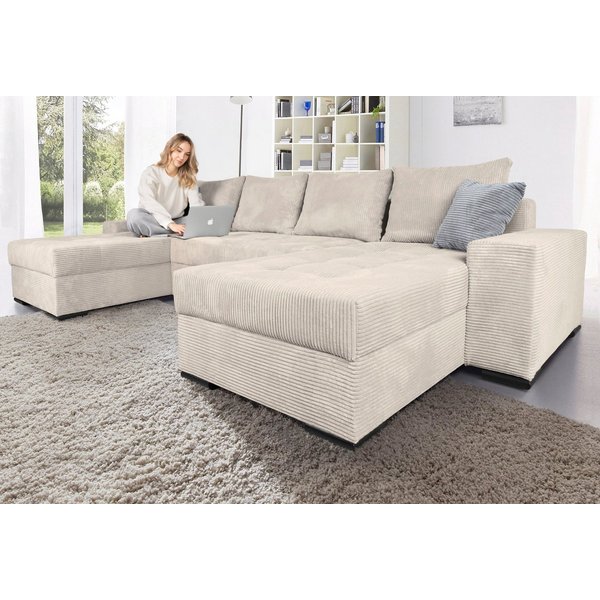 COLLECTION AB Wohnlandschaft Josy XL U-Form, B: 313 cm in Cord, Cord-Mix, Schlaffunktion, Bettkasten & 2 Zierkissen, Federkern
