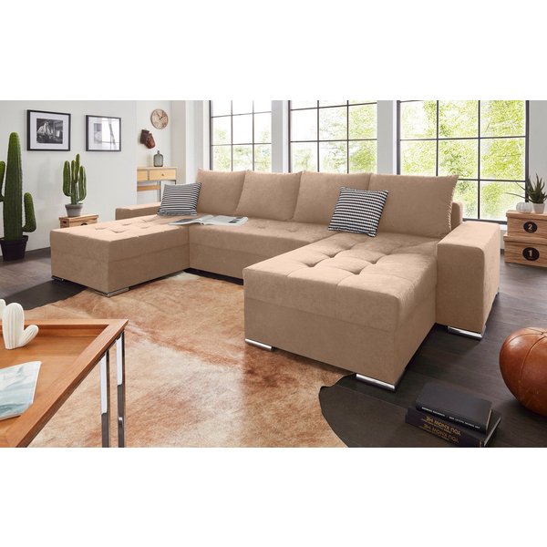 COLLECTION AB Wohnlandschaft Josy XL U-Form, Breite: 313 cm, Liegefl. 137x266 cm, Schlaffunktion, Bettkasten & 2 Zierkissen, Federkern