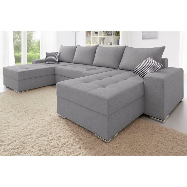 COLLECTION AB Wohnlandschaft Josy XL U-Form, Breite: 313 cm, Liegefl. 137x266 cm, Schlaffunktion, Bettkasten & 2 Zierkissen, Federkern