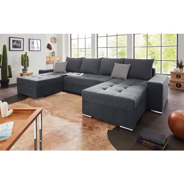 COLLECTION AB Wohnlandschaft Josy XL U-Form, Breite: 313 cm, Liegefl. 137x266 cm, Schlaffunktion, Bettkasten & 2 Zierkissen, Federkern