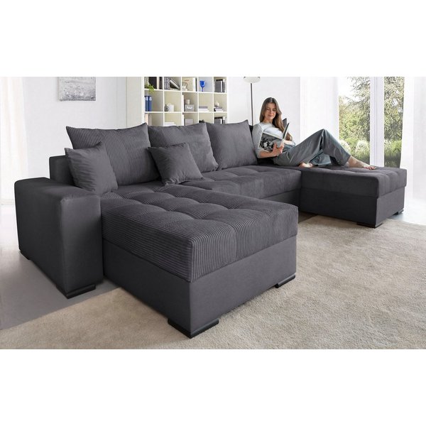 COLLECTION AB Wohnlandschaft Josy XL U-Form, B: 313 cm in Cord, Cord-Mix, Schlaffunktion, Bettkasten & 2 Zierkissen, Federkern