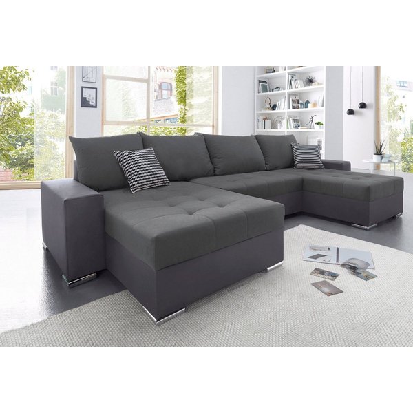 COLLECTION AB Wohnlandschaft Josy XL U-Form, Breite: 313 cm, Liegefl. 137x266 cm, Schlaffunktion, Bettkasten & 2 Zierkissen, Federkern