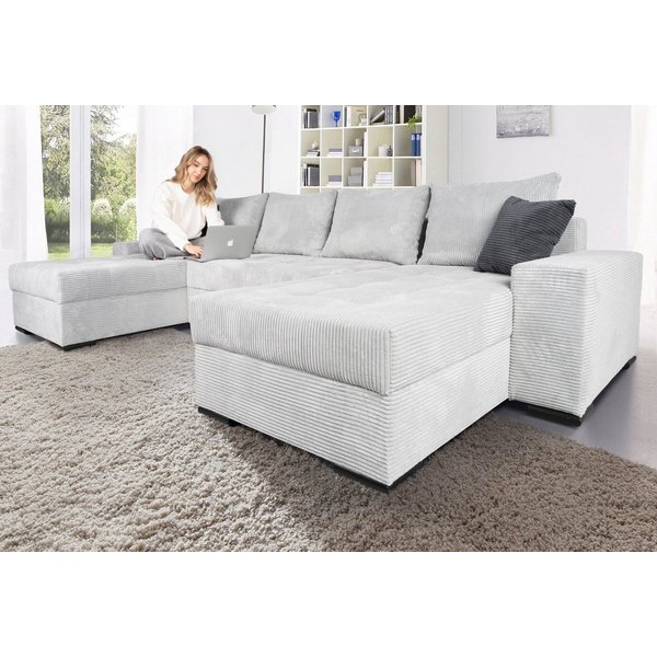 COLLECTION AB Wohnlandschaft Josy XL U-Form, B: 313 cm in Cord, Cord-Mix, Schlaffunktion, Bettkasten & 2 Zierkissen, Federkern