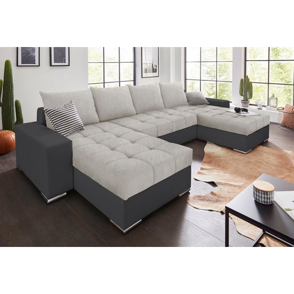 COLLECTION AB Wohnlandschaft Josy XL U-Form, Breite: 313 cm, Liegefl. 137x266 cm, Schlaffunktion, Bettkasten & 2 Zierkissen, Federkern