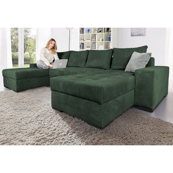 COLLECTION AB Wohnlandschaft Josy XL U-Form, B: 313 cm in Cord, Cord-Mix, Schlaffunktion, Bettkasten & 2 Zierkissen, Federkern