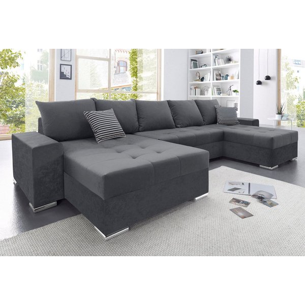 COLLECTION AB Wohnlandschaft Josy XXL U-Form, B: 333 cm, mit 2 Recamieren 77 & 97 cm, Schlaffunktion, Bettkasten & 2 Zierkissen, Federkern
