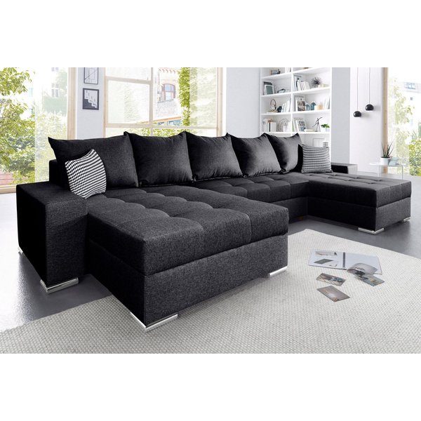 COLLECTION AB Wohnlandschaft Josy XXL U-Form, B: 333 cm, mit 2 Recamieren 77 & 97 cm, Schlaffunktion, Bettkasten & 2 Zierkissen, Federkern