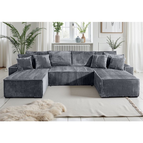 COLLECTION AB Wohnlandschaft Manhattan U-Form, B: 313 cm, in Breit- oder Normalcord, Schlaffunktion, Bettkasten & Zierkissen, Federkern