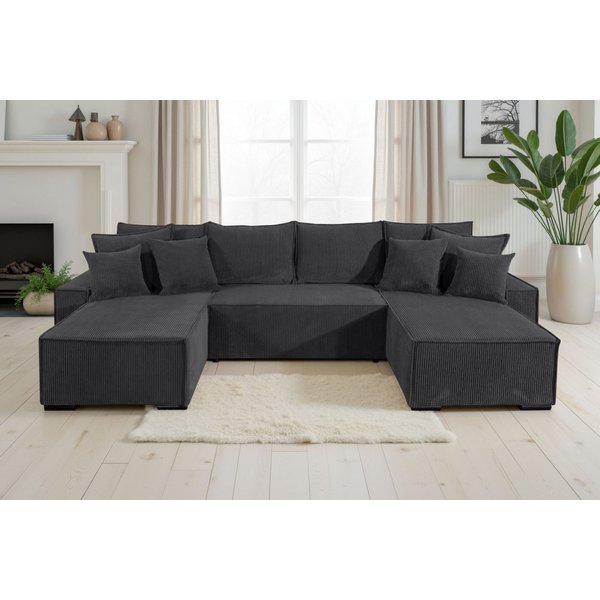 COLLECTION AB Wohnlandschaft Manhattan U-Form, B: 313 cm, in Breit- oder Normalcord, Schlaffunktion, Bettkasten & Zierkissen, Federkern