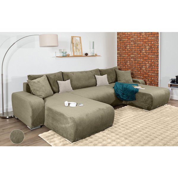 COLLECTION AB Wohnlandschaft Paola U-Form, B: 314 cm, Schlaffunktion, Bettkasten & 4 Zierkissen, Federkern