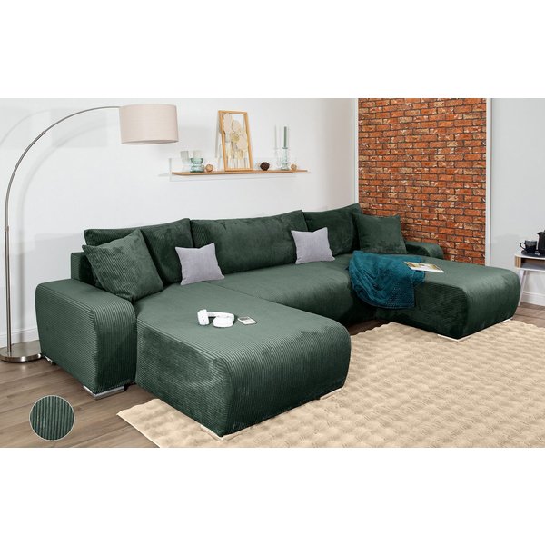 COLLECTION AB Wohnlandschaft Paola U-Form, B: 314 cm, Schlaffunktion, Bettkasten & 4 Zierkissen, Federkern