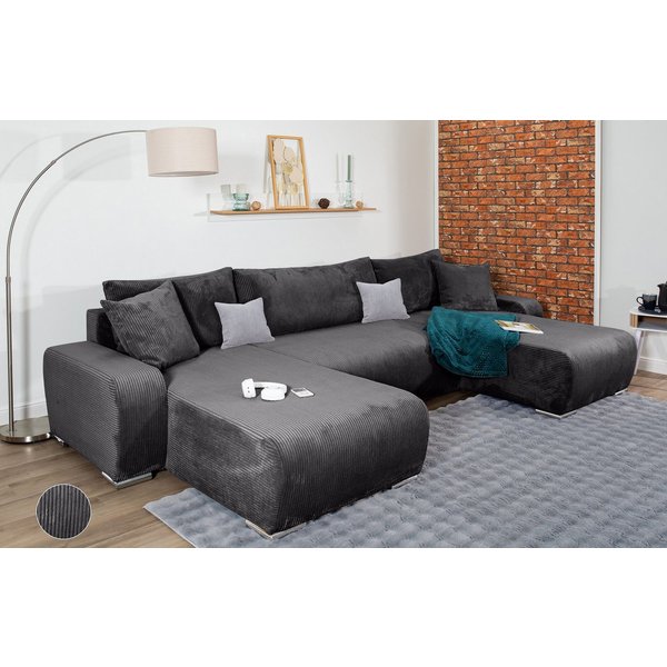 COLLECTION AB Wohnlandschaft Paola U-Form, B: 314 cm, Schlaffunktion, Bettkasten & 4 Zierkissen, Federkern