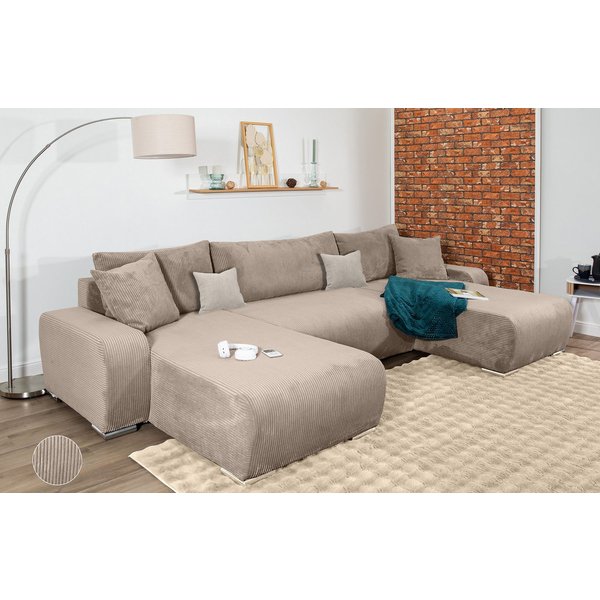 COLLECTION AB Wohnlandschaft Paola U-Form, B: 314 cm, Schlaffunktion, Bettkasten & 4 Zierkissen, Federkern
