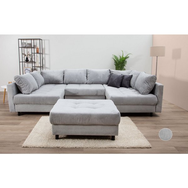 COLLECTION AB Wohnlandschaft Toni U-Form, B: 298 cm, XXL-Liegefläche mit Hocker 3 Stoffqualitäten, Set: Sofa & Hocker, 3 Zierkissen, Federkern