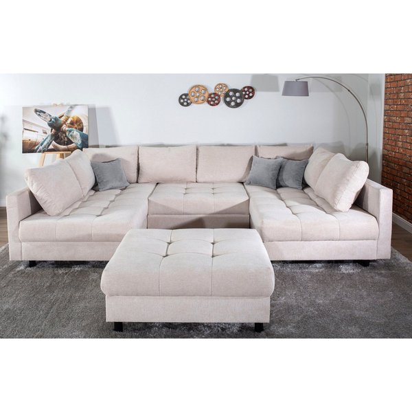 COLLECTION AB Wohnlandschaft Toni U-Form, B: 298 cm, XXL-Liegefläche mit Hocker 3 Stoffqualitäten, Set: Sofa & Hocker, 3 Zierkissen, Federkern