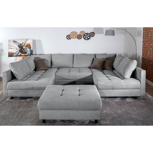 COLLECTION AB Wohnlandschaft Toni U-Form, B: 298 cm, XXL-Liegefläche mit Hocker 3 Stoffqualitäten, Set: Sofa & Hocker, 3 Zierkissen, Federkern