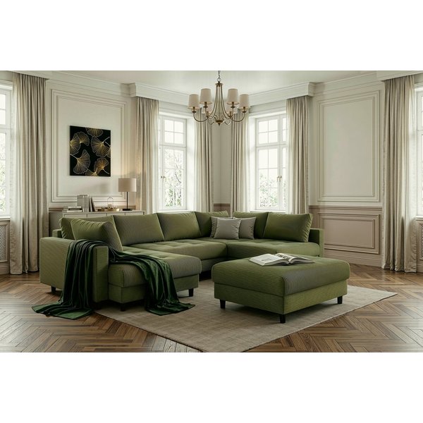 COLLECTION AB Wohnlandschaft Toni U-Form, B: 298 cm, XXL-Liegefläche mit Hocker 3 Stoffqualitäten, Set: Sofa & Hocker, 3 Zierkissen, Federkern