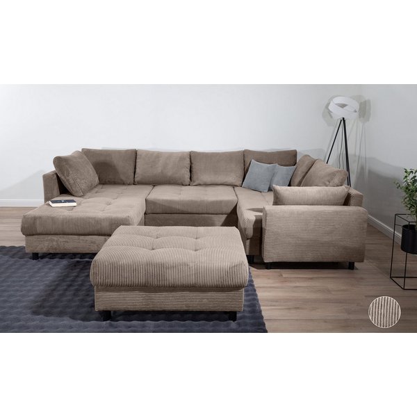 COLLECTION AB Wohnlandschaft Toni U-Form, B: 298 cm, Set: Sofa & Hocker, 2 Zierkissen, Federkern
