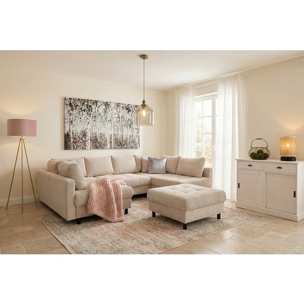 COLLECTION AB Wohnlandschaft Toni U-Form, B: 298 cm, XXL-Liegefläche mit Hocker 3 Stoffqualitäten, Set: Sofa & Hocker, 3 Zierkissen, Federkern