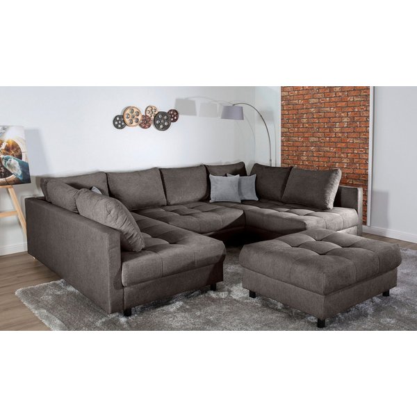 COLLECTION AB Wohnlandschaft Toni U-Form, B: 298 cm, XXL-Liegefläche mit Hocker 3 Stoffqualitäten, Set: Sofa & Hocker, 3 Zierkissen, Federkern