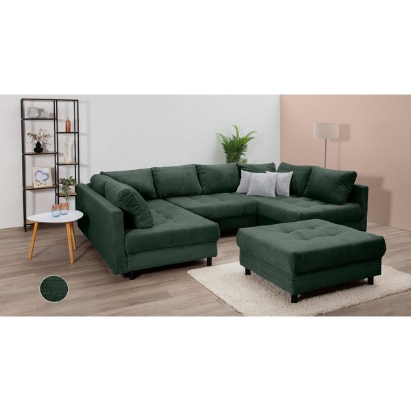COLLECTION AB Wohnlandschaft Toni U-Form, B: 298 cm, XXL-Liegefläche mit Hocker 3 Stoffqualitäten, Set: Sofa & Hocker, 3 Zierkissen, Federkern