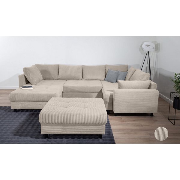 COLLECTION AB Wohnlandschaft Toni U-Form, B: 298 cm, Set: Sofa & Hocker, 2 Zierkissen, Federkern