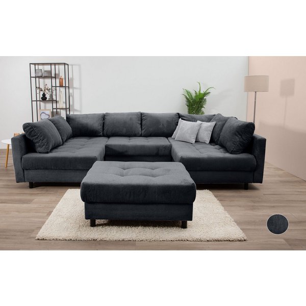 COLLECTION AB Wohnlandschaft Toni U-Form, B: 298 cm, XXL-Liegefläche mit Hocker 3 Stoffqualitäten, Set: Sofa & Hocker, 3 Zierkissen, Federkern