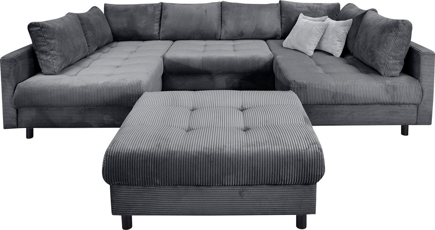 COLLECTION AB Wohnlandschaft Toni U-Form, B: 298 cm, XXL-Liegefläche mit Hocker 3 Stoffqualitäten, Set: Sofa & Hocker, 3 Zierkissen, Federkern – Bild 2 von 5