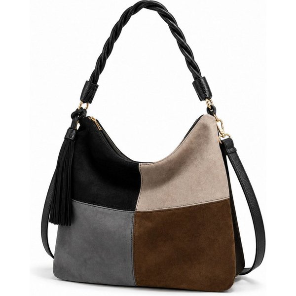 COLLEZIONE ALESSANDRO Schultertasche Patchwork, Patchwork-Optik aus softem Velourimitat