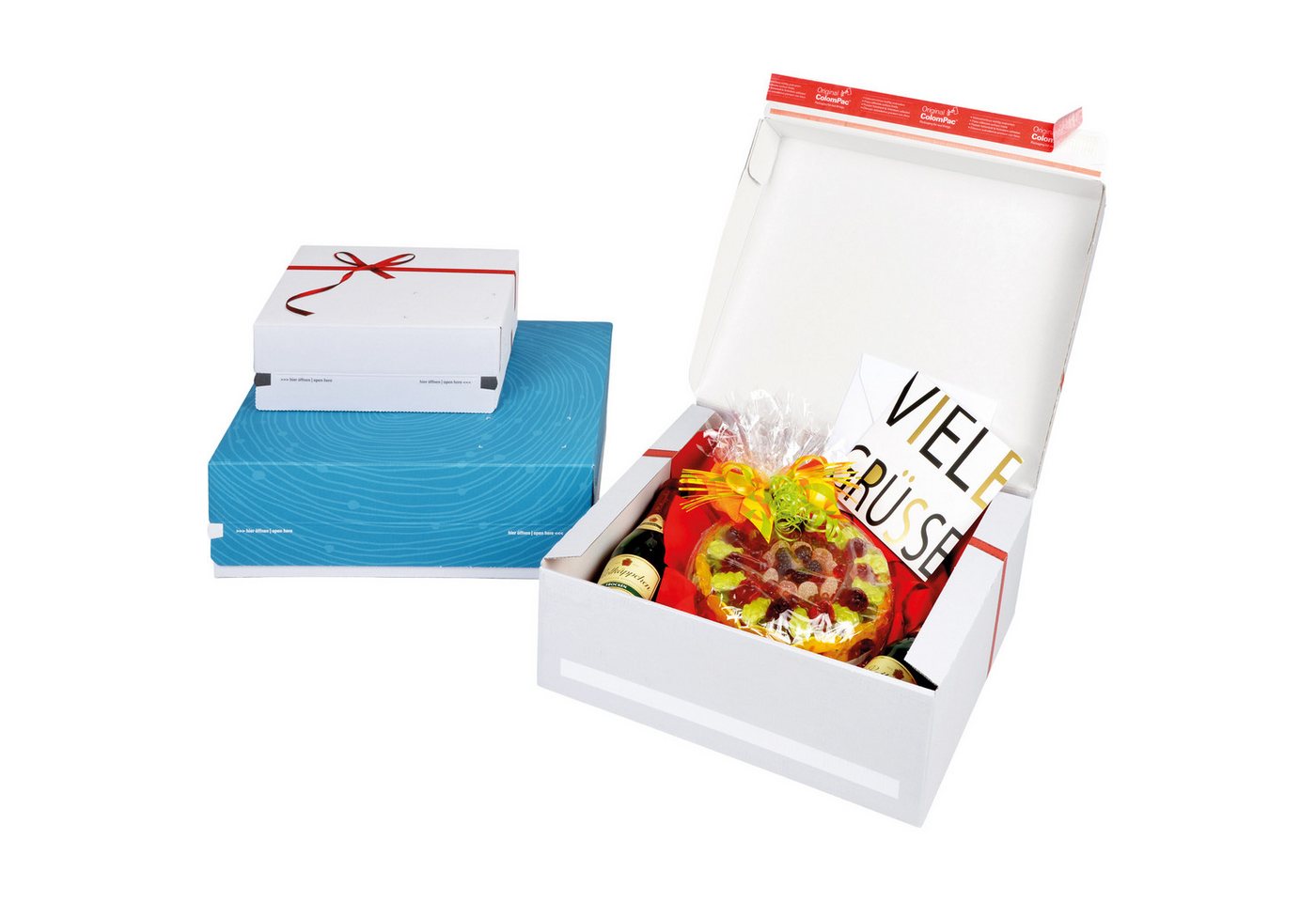 COLOMPAC Versandkarton Geschenkbox Small CP068.92/02 rote Schleife weiß – Bild 2 von 4