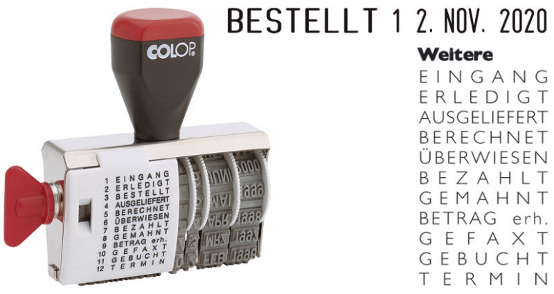 COLOP® Bänderstempel Wortbandstempel 4 mm Datum 12 Texte
