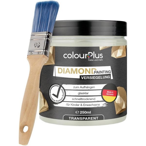 ColourPlus Bastelkleber Diamond Painting Versiegelung, glasklar, hochtransparent, Staubschutz, Glanzeffekt, inkl. Pinsel