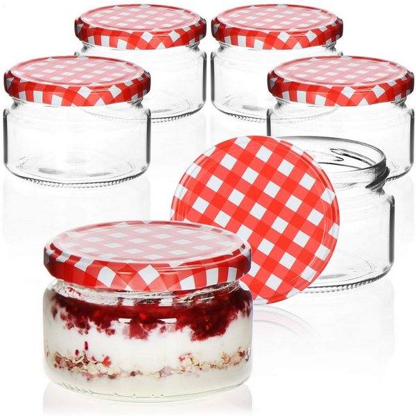 com-four Einmachglas Einmachgläser mit rot/weiß kariertem Schraub-Deckel - TO Ø 82 mm, (6-tlg)