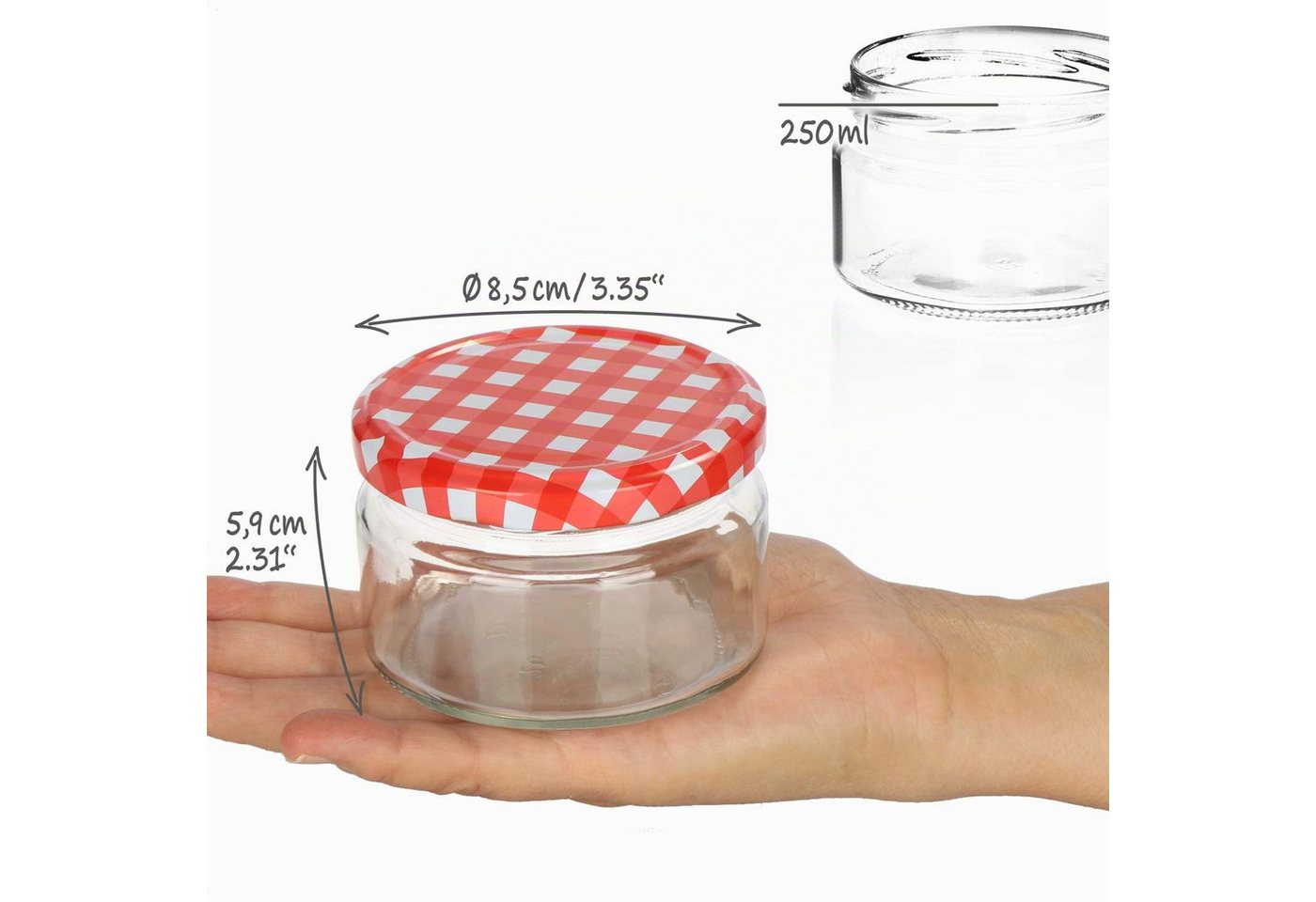 com-four Einmachglas Einmachgläser mit rot/weiß kariertem Schraub-Deckel - TO Ø 82 mm, (6-tlg) – Bild 5 von 5
