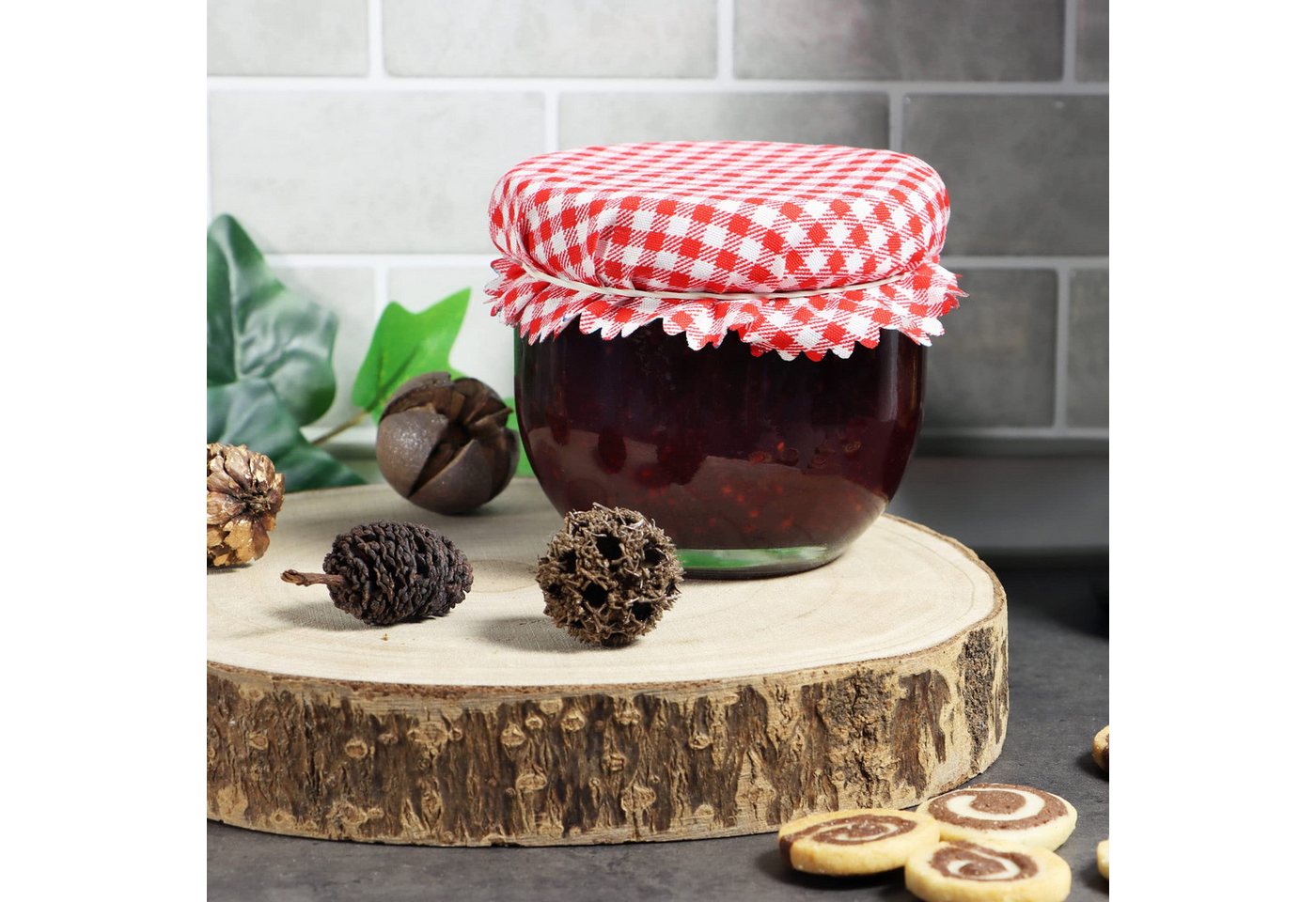com-four Einmachglas Schmuckdeckchen für Einmachgläser - Marmeladen-Deckchen mit Gummis, (30-tlg) – Bild 2 von 5