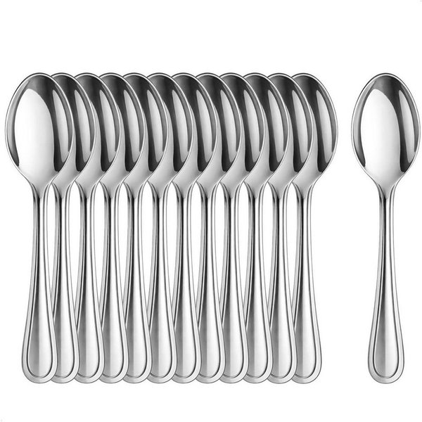 com-four Kaffeelöffel Teelöffel aus Edelstahl - stilvolles Tafelbesteck im schlichten Design (12 Stück), Kaffeelöffel - Dessertlöffel -Espressolöffel