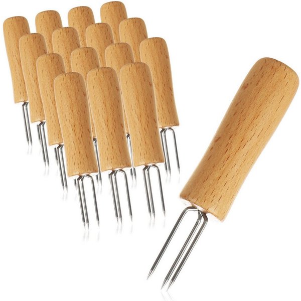 com-four Maiskolbenhalter Pellkartoffel-Gabel mit 3 Edelstahl-Zinken (16-St), rostfrei, wiederverwendbar als Maisspieß