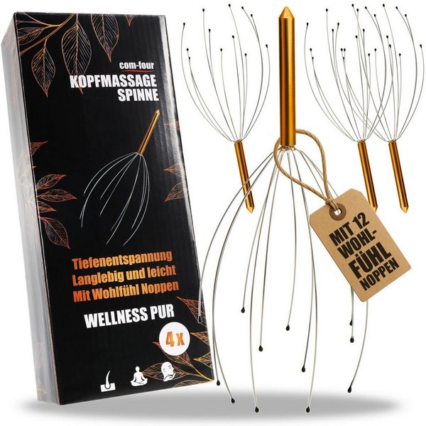 com-four Massagegerät Kopfmassage-Gerät mit 12 Massagefingern -, 4-tlg., Relax-Massagespinne für den Kopf - Kopfkrauler für Entspannung