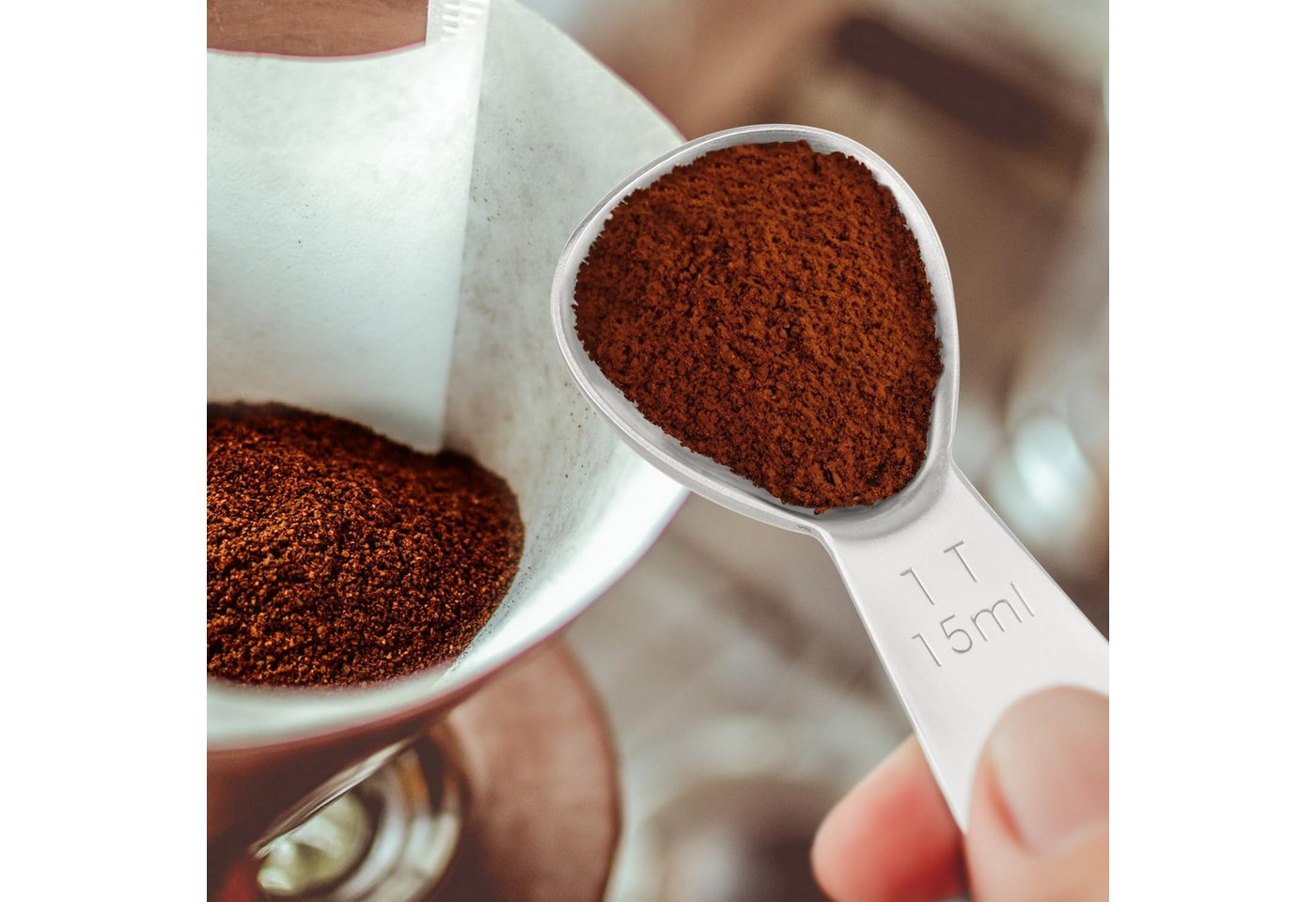 com-four Messlöffel Kaffeemaßlöffel aus rostfreiem Edelstahl, (2-St), Dosierlöffel für Tee, Kaffee, Cappuccino, Kakao und Espresso – Bild 2 von 5