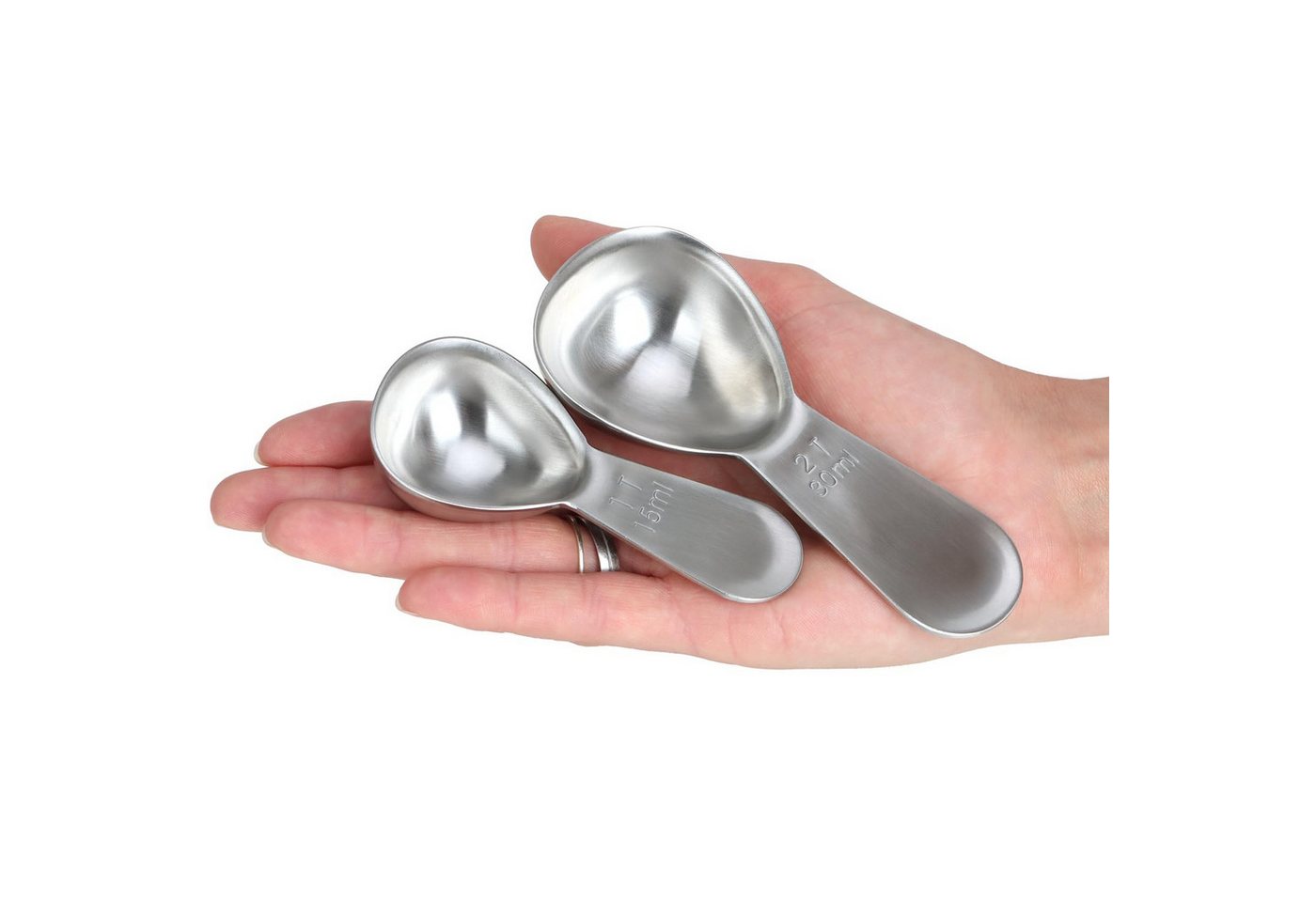 com-four Messlöffel Kaffeemaßlöffel aus rostfreiem Edelstahl, (2-St), Dosierlöffel für Tee, Kaffee, Cappuccino, Kakao und Espresso – Bild 5 von 5