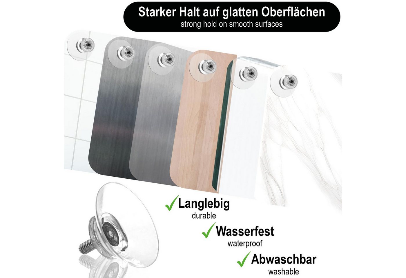 com-four Saugnapfträger Saugnäpfe mit Rändelmutter - Starker Halt für glatte Oberflächen, (16-tlg), - Ø 30 mm - M4-Gewinde & Schraube ca. 10 mm - Transparent – Bild 2 von 5
