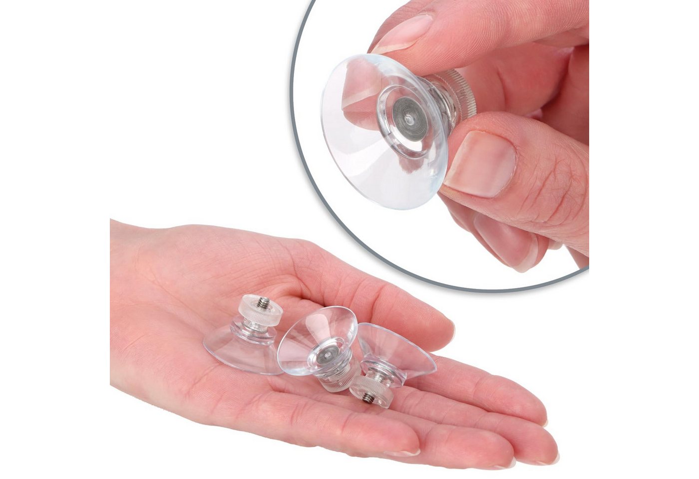 com-four Saugnapfträger Saugnäpfe mit Rändelmutter - Starker Halt für glatte Oberflächen, (4-tlg), - Ø 30 mm - M4-Gewinde & Schraube ca. 10 mm - Transparent – Bild 5 von 5