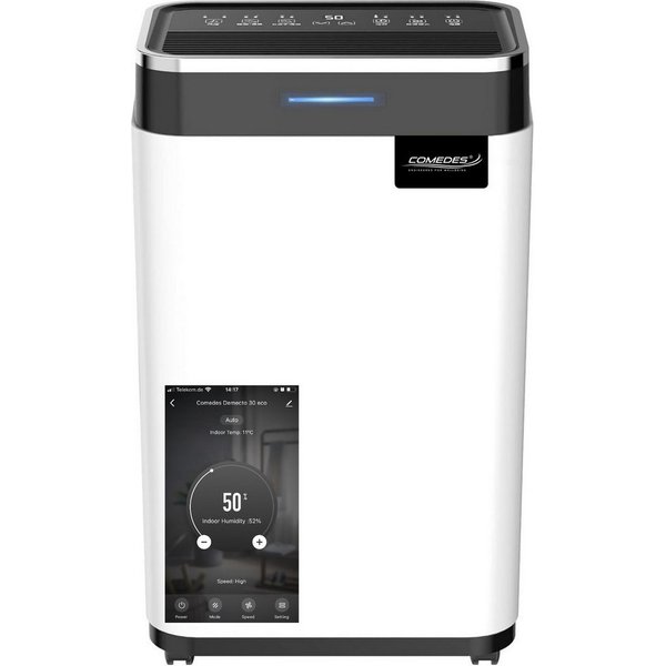 Comedes Luftentfeuchter Demecto 30 eco WIFI, für 115 m³ Räume, Entfeuchtung 25,00 l/Tag, Tank 6,50 l, Smartphone-App