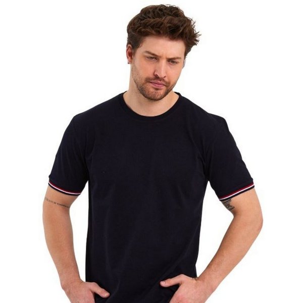 COMEOR T-Shirt Basic Herren Kurzarm Rundhalls (Packung, 1-tlg) mit gestreiften Ärmel Bündchen